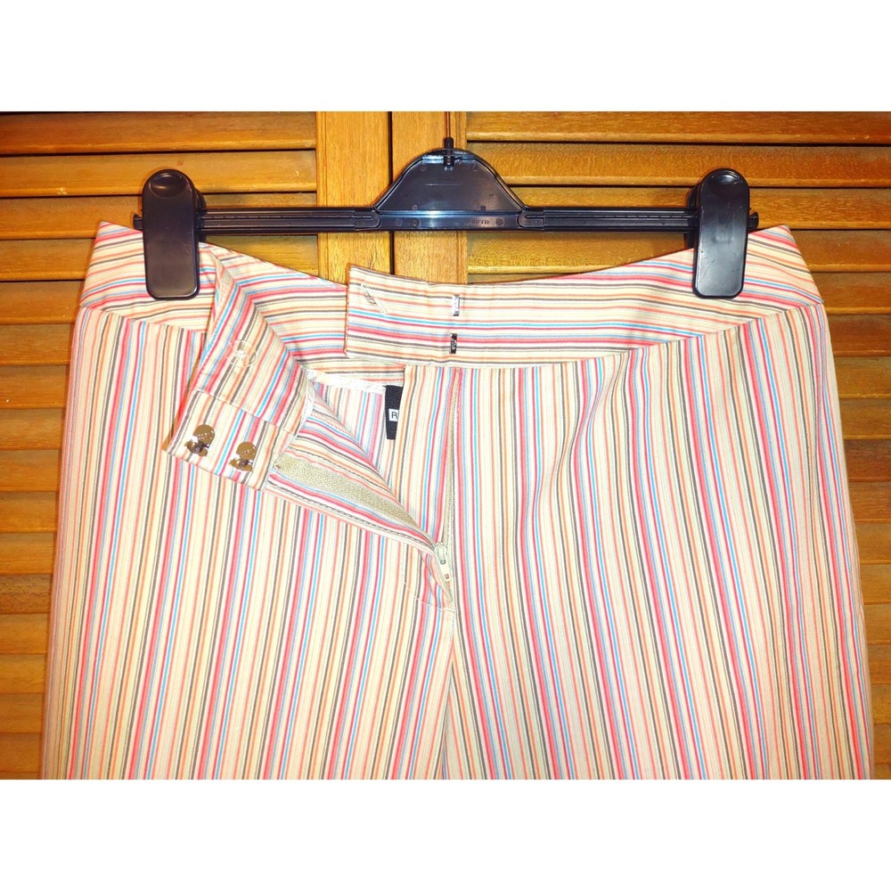 VTG Striped Wide Leg Cropped Capri Pants Womens 14 Multi Color Stretch Cuffs - Picture 4 of 11